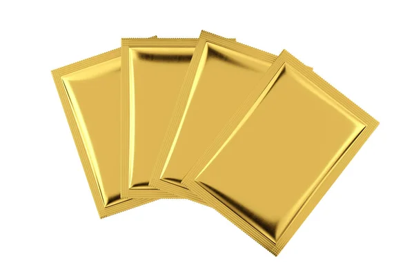 Gold Aluminium blank Bag-Pakete Attrappe. 3D-Darstellung — Stockfoto