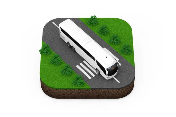 Grote witte Coach Tour Bus over Route isometrische pictogram. 3D-rendering — Stockfoto