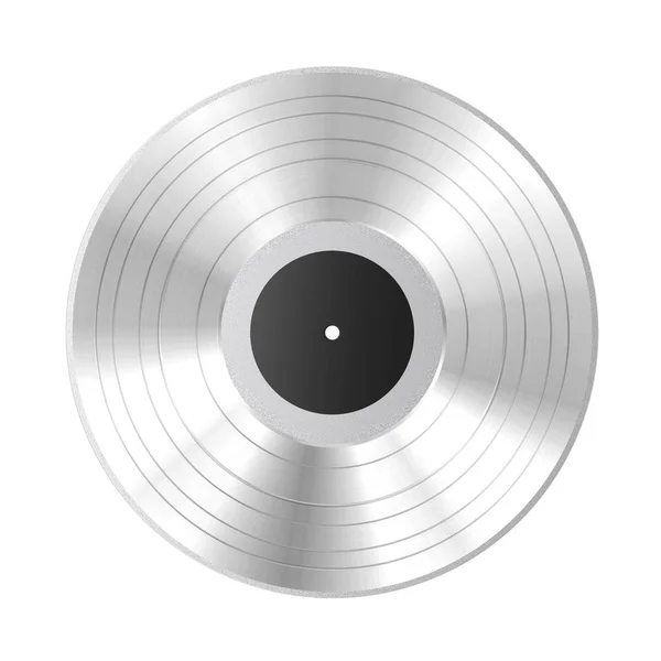 Zilver Vinyl Record met zwarte Blank Label. 3D-rendering — Stockfoto