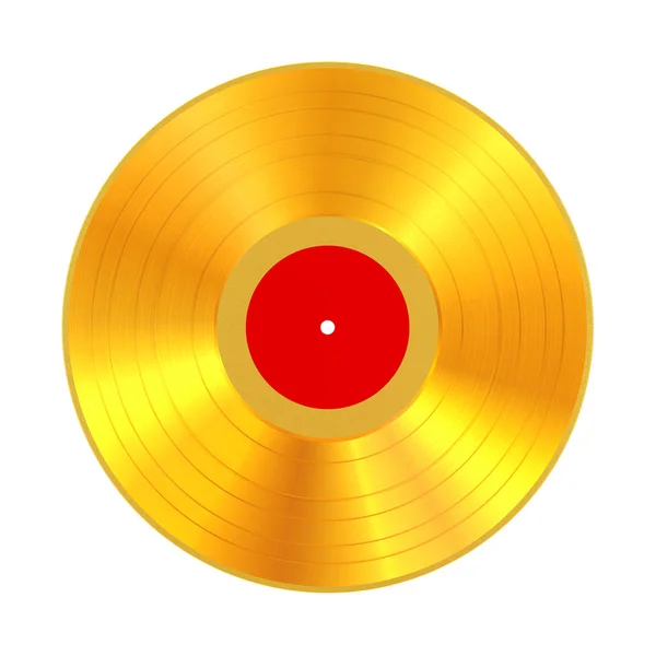 Gyllene vinylskiva med röda Tom etikett. 3D-rendering — Stockfoto