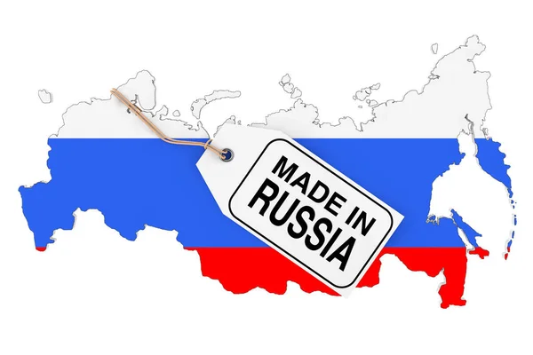フラグとロシアの地図とロシア販売タグで行われました。3 d Renderin — ストック写真