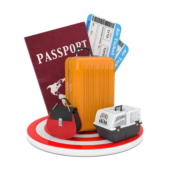 Travel Concept. Luggage with Passport and Air Tickets over Targe — Stock Photo, Image