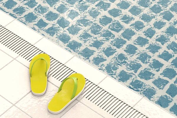 Modern Summer Flip Flops at the Swimming Pool. 3d Rendering — Stock Photo, Image