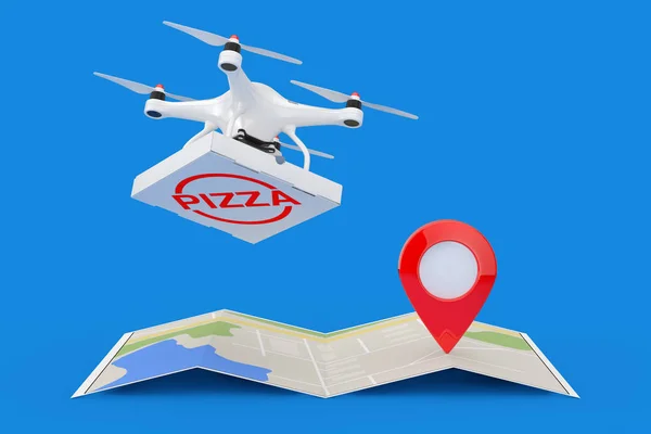 Drone d'air livrant Pizza Boxover plié Navigation abstraite Ma — Photo