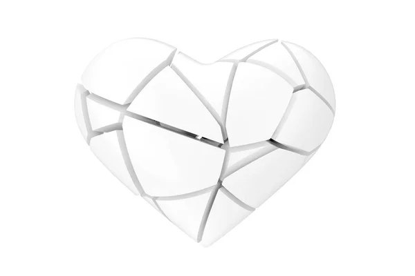 No Love Symbol. Broken White Heart in Clay Style. 3d Rendering — Stock Photo, Image