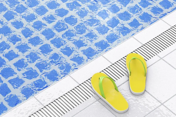 Modern Summer Flip Flops at the Swimming Pool. 3d Rendering — Stock Photo, Image