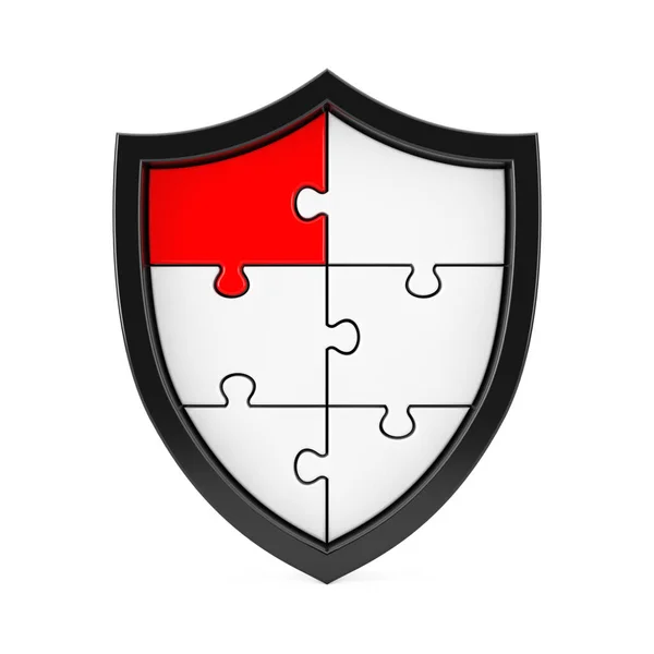 Abstract Puzzle Shield Icon with One Red Segment. 3d Rendering — Stock Photo, Image