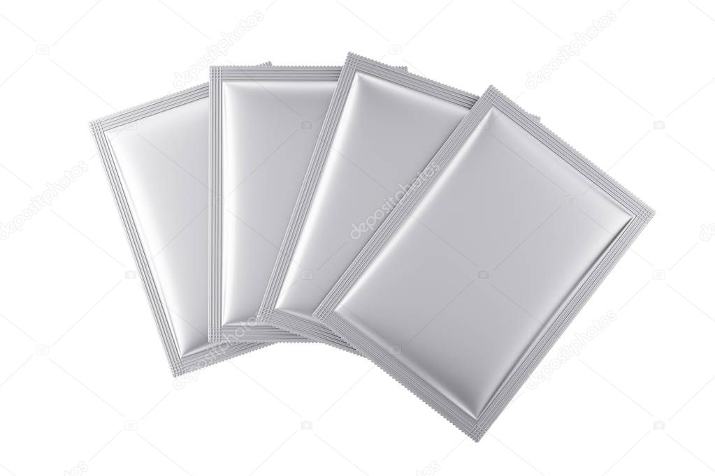 Aluminum Blank Bag Packages Mockup. 3d Rendering
