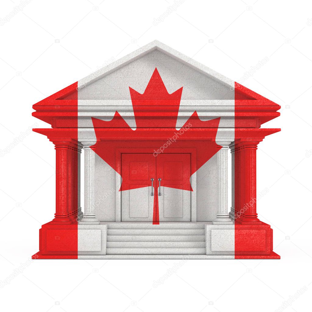 Facade of Bank, Court or Government Building with Canada Flag. 3