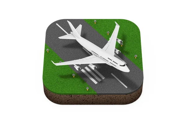 White Jet Passenger's Airplane Takeoff from Runway Isometric Ico — Stock Photo, Image