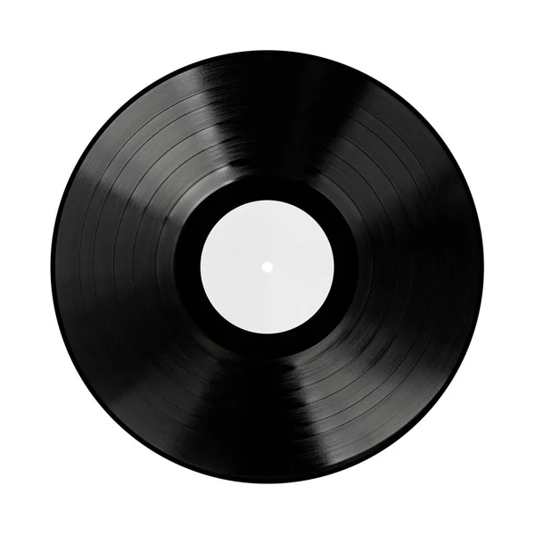 Černý vinyl záznam s bílým prázdným popiskem. prostorové vykreslování — Stock fotografie