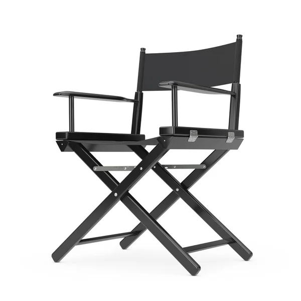 Concepção da indústria cinematográfica. Cadeira de madeira preta do diretor. Renderização 3d — Fotografia de Stock