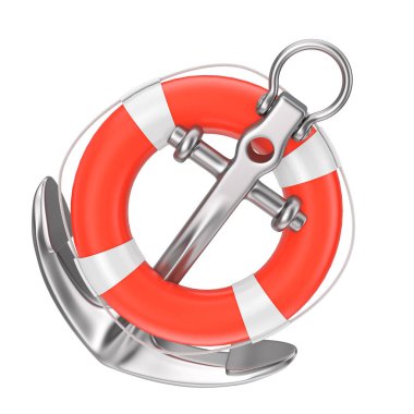Lifebuoy ile deniz çapa. 3D render
