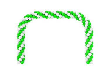 Beyaz ve Yeşil Balonlar Yay şeklinde, Kapı ya da Geçit. 3d Ren