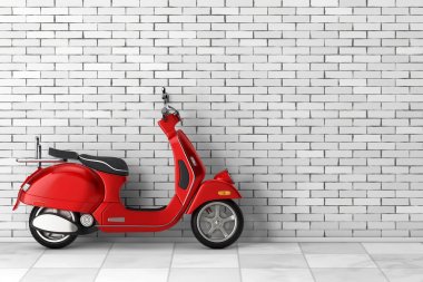 Kırmızı Klasik Vintage Retro veya Elektrikli Scooter. 3d Rendering