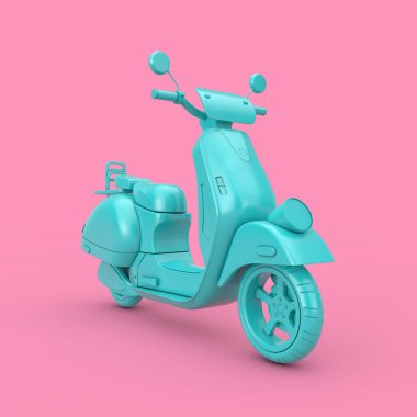 Mavi Klasik Vintage Retro veya Elektrikli Scooter Duotone. 3d Rende