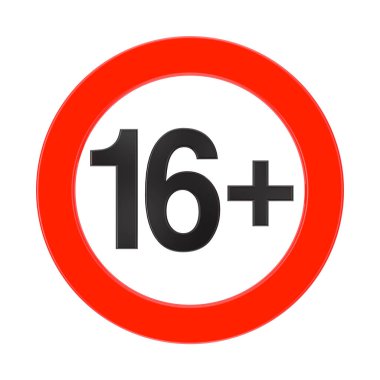 Yasak 16 Kırmızı İşaret Altında. 3d Rendering