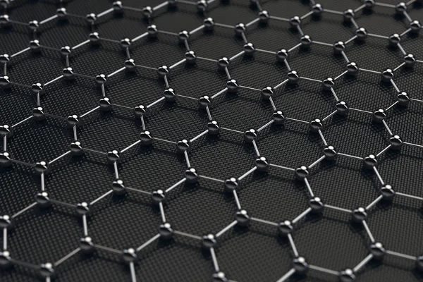 Schwarze Chemie abstrakte sechseckige Metallmoleküle Hintergrund tex — Stockfoto