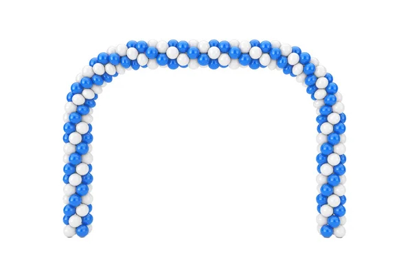Witte en blauwe ballonnen in de vorm van een boog, poort of portaal. 3d Rend — Stockfoto