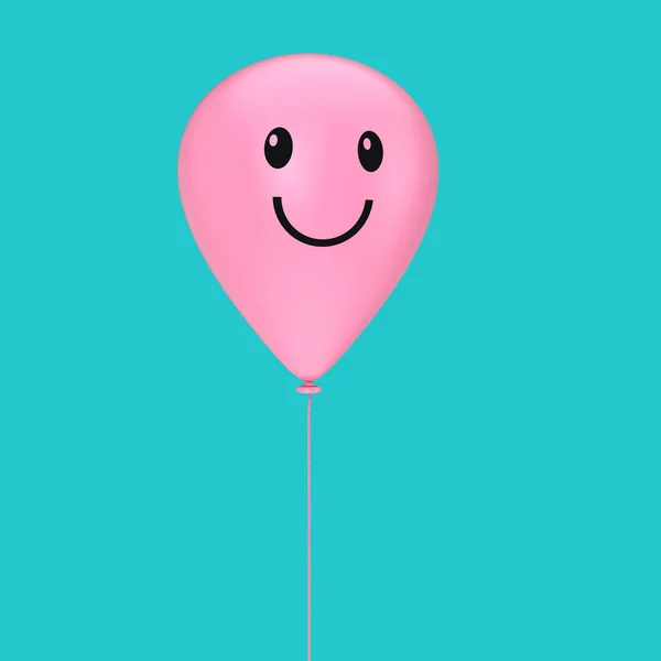 Pink léggömbök és Boldog arcot. 3D renderelés — Stock Fotó