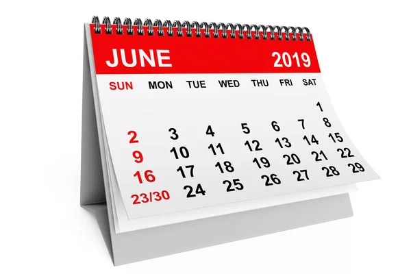 Kalender Juni 2019. 3D-Darstellung — Stockfoto