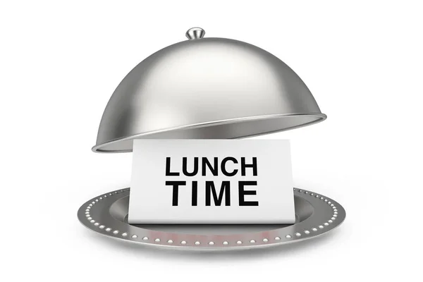 Paper with Lunch Time Sign in Restaurant Cloche. 3d Rendering — Stock Photo, Image