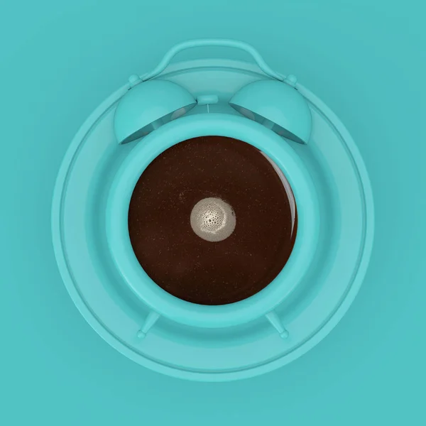 Koffiepauze concept. Bluecoffee Cup als wekker met plaat. — Stockfoto