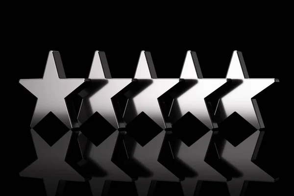 Five Silver Stars with Reflections. 3d Rendering — Stock Photo, Image