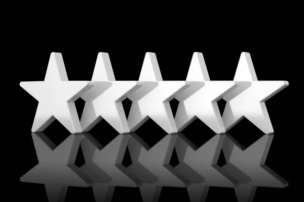 粘土スタイルの反射を持つ5つの白い星。3D レンダリング — ストック写真
