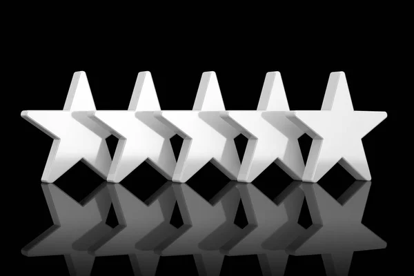 Fem vita stjärnor med reflektioner i Lerstil. 3D-rendering — Stockfoto