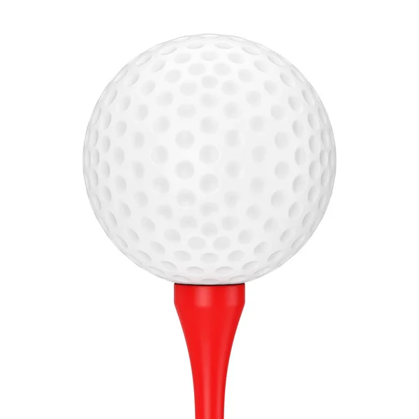 Bílý golfový míč na červeném Tee. prostorové vykreslování — Stock fotografie