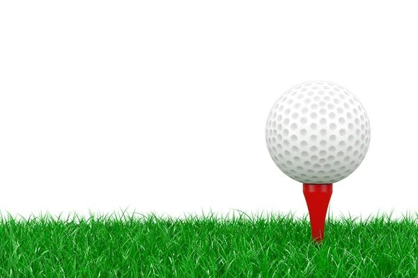Una palla da golf bianca su Red Tee in erba verde. 3d Rendering — Foto Stock