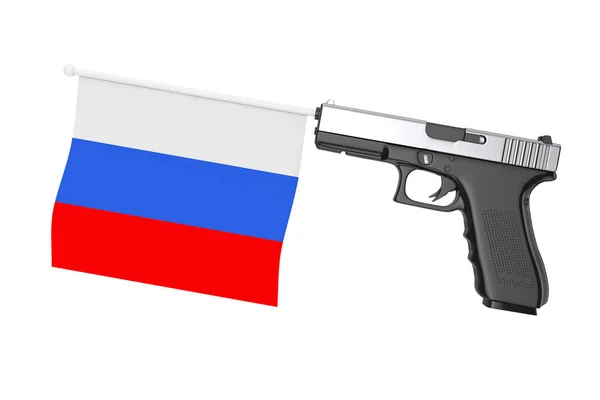 Російський прапор висловлює свою зброю з сучасної гармати. 3D-рендерінг — стокове фото