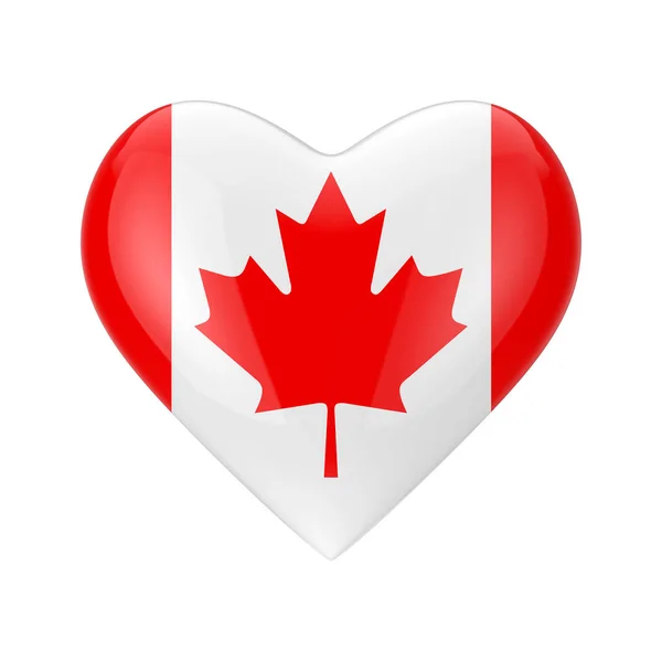 Концепція кохання Канади. Прапор Канади у формі серця. 3D-рендерінг — стокове фото