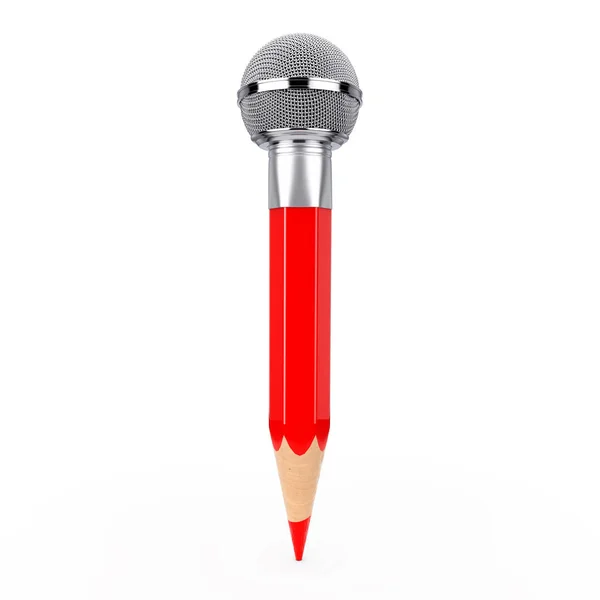 Red Pencil as Metal Chrome Microphone. 3d Rendering — Stock Photo, Image