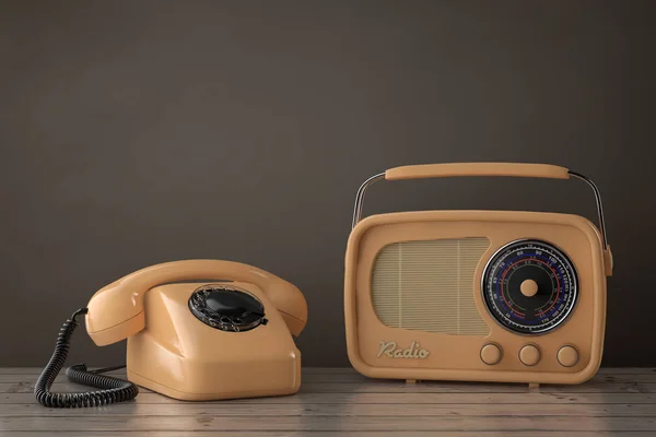 Vintage stil roterande telefon med retro radio. 3D-rendering — Stockfoto