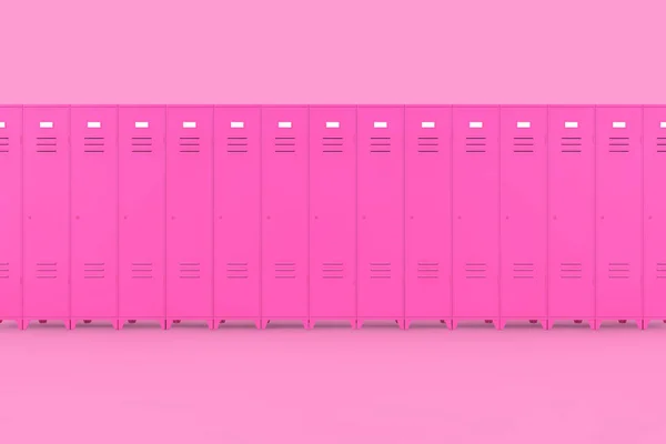 Row of Pink Metal Gym Lockers. 3d Rendering