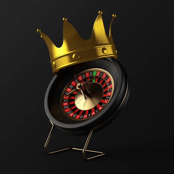 Golden Crown over Black Casino Roulette Wheel. 3d Rendering — Stock Photo, Image