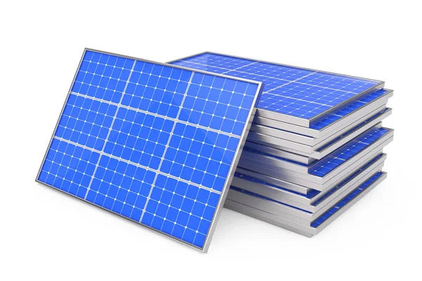 Stos fotowoltaicznych paneli słonecznych. Renderowanie 3D — Zdjęcie stockowe