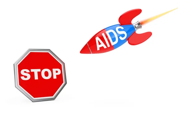 Припинити концепцію СНІДу. Знак зупинки Щит зі знаком СНІДу Ракета. 3d ре — стокове фото