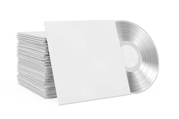 Disco de gravação de vinil antigo de prata em caixa de papel em branco com espaço livre — Fotografia de Stock