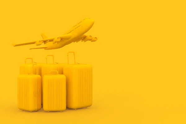 Flugreisekonzept. große gelbe Polycarbonat-Koffer mit Euch — Stockfoto