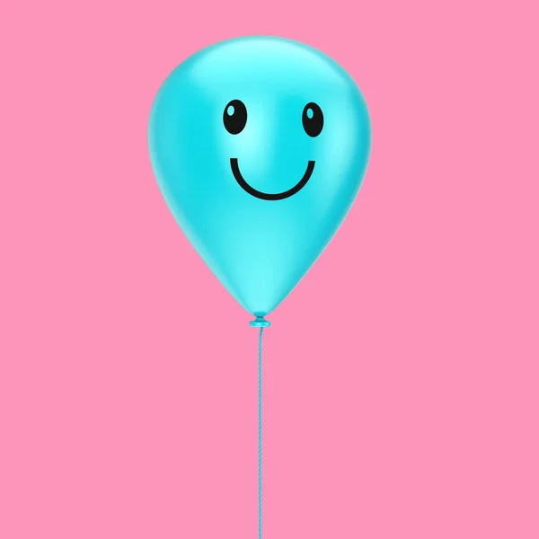 Kék Légballon Boldog arcot. 3D renderelés — Stock Fotó