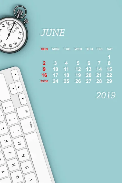 Calendrier des années 2019. Calendrier de juin. Rendu 3d — Photo