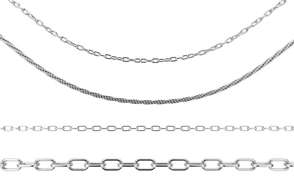 Set of Jewelry Silver Chains in Different Shapes. 3d Rendering — Stock Photo, Image