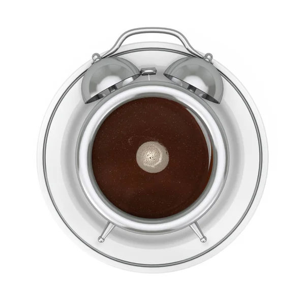 Koncept för kaffepaus. Coffe Cup som väckarklocka med plåt. 3D re — Stockfoto