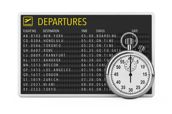 In Time Fly Concept. Airport Departures Table Board with Stopwat — Stock Photo, Image