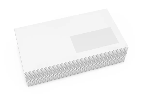 Pilha de envelope branco da janela em branco. Renderização 3d — Fotografia de Stock