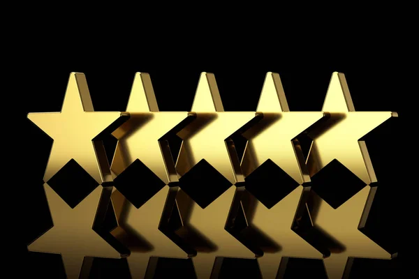 Vijf gouden sterren met reflecties. 3D-rendering — Stockfoto