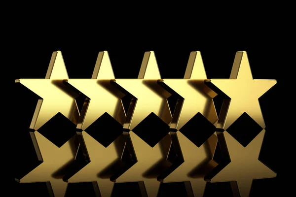 Pět zlatých hvězd s odrazy. prostorové vykreslování — Stock fotografie